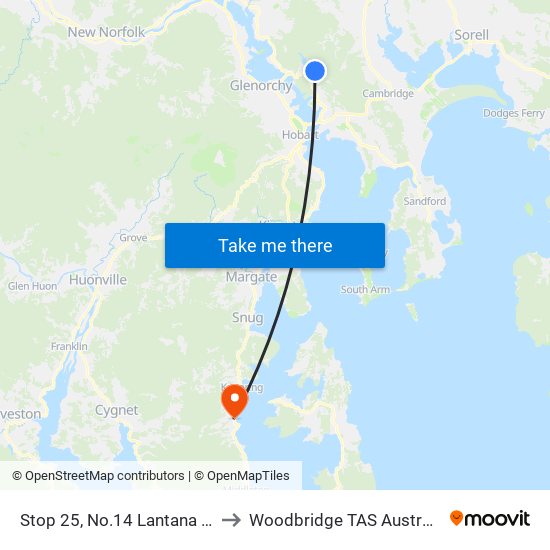 Stop 25, No.14 Lantana Rd to Woodbridge TAS Australia map