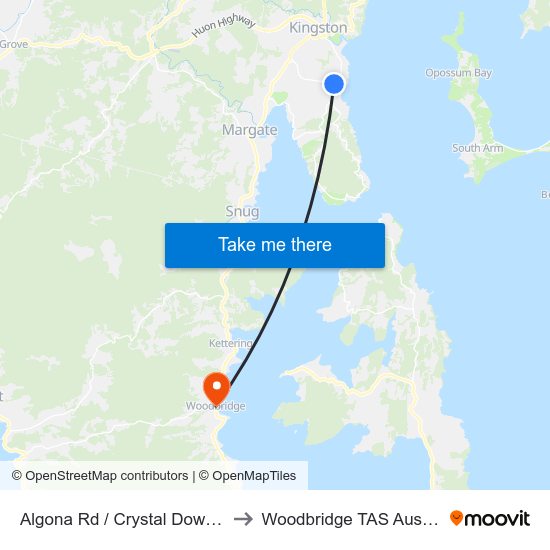 Algona Rd / Crystal Downs Dr to Woodbridge TAS Australia map