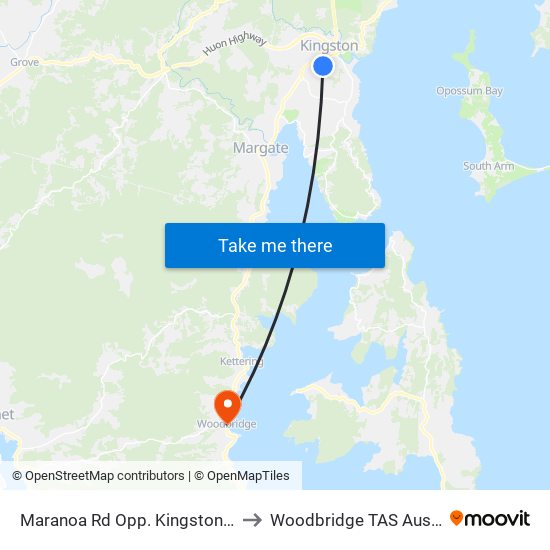 Maranoa Rd Opp. Kingston Town to Woodbridge TAS Australia map