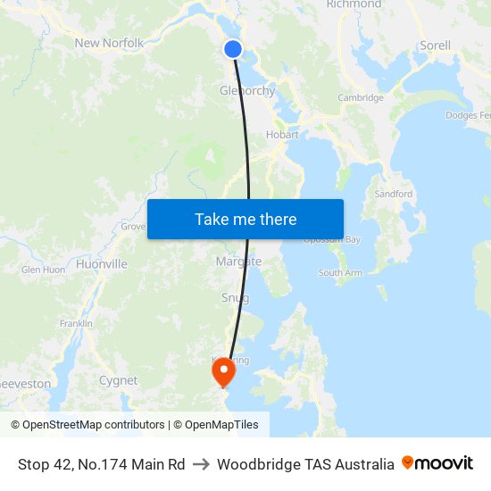 Stop 42, No.174 Main Rd to Woodbridge TAS Australia map