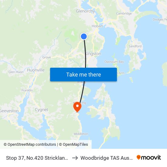 Stop 37, No.420 Strickland Ave to Woodbridge TAS Australia map