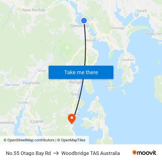 No.55 Otago Bay Rd to Woodbridge TAS Australia map