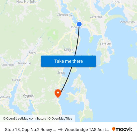 Stop 13, Opp.No.2 Rosny Esp to Woodbridge TAS Australia map