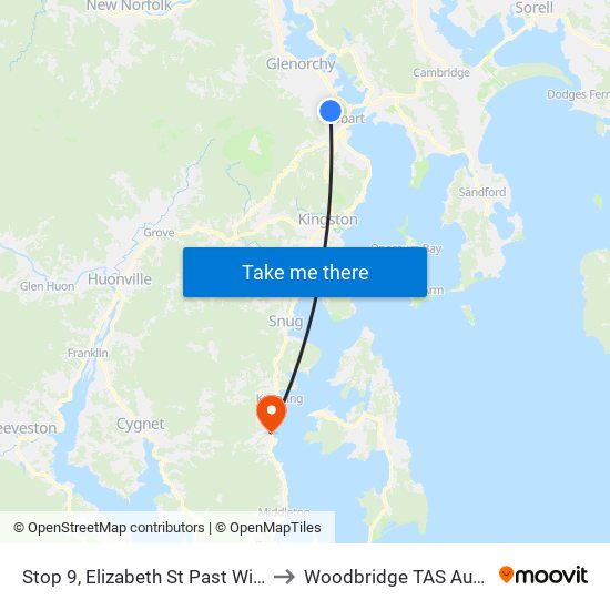 Stop 9, Elizabeth St Past Wilson St to Woodbridge TAS Australia map