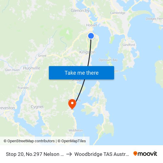 Stop 20, No.297 Nelson Rd to Woodbridge TAS Australia map