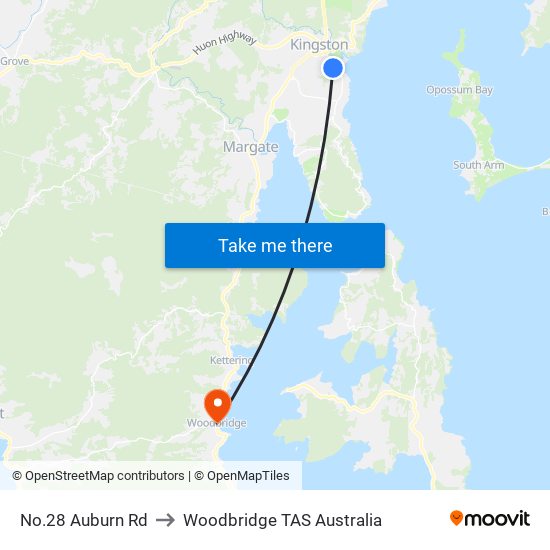 No.28 Auburn Rd to Woodbridge TAS Australia map