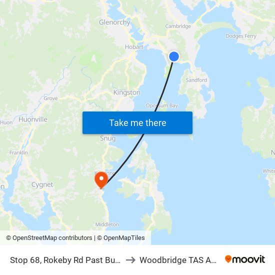 Stop 68, Rokeby Rd Past Burtonia St to Woodbridge TAS Australia map