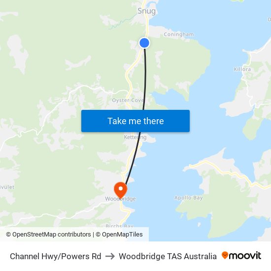 Channel Hwy/Powers Rd to Woodbridge TAS Australia map