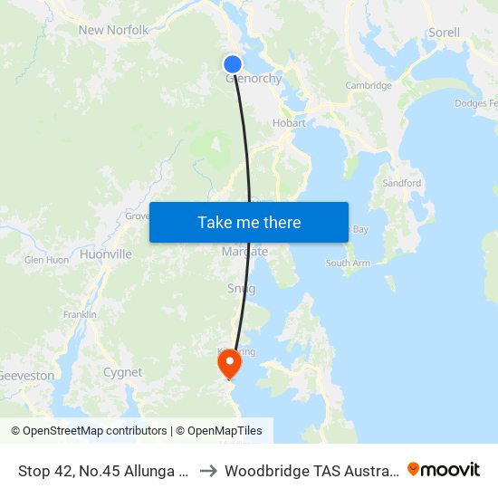 Stop 42, No.45 Allunga Rd to Woodbridge TAS Australia map