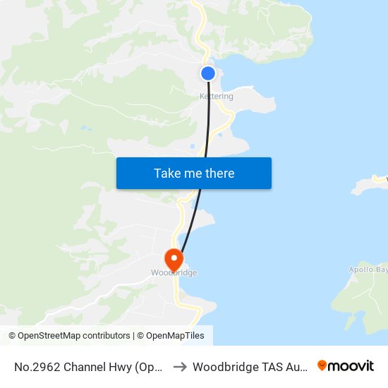 No.2962 Channel Hwy (Opp. Oval) to Woodbridge TAS Australia map