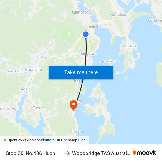 Stop 20, No.486 Huon Rd to Woodbridge TAS Australia map