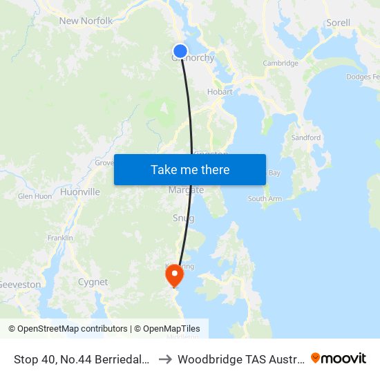 Stop 40, No.44 Berriedale Rd to Woodbridge TAS Australia map