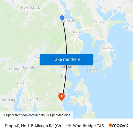 Stop 40, No.1-5 Allunga Rd (Chigwell Junction) to Woodbridge TAS Australia map