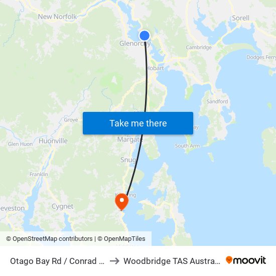 Otago Bay Rd / Conrad Dr to Woodbridge TAS Australia map