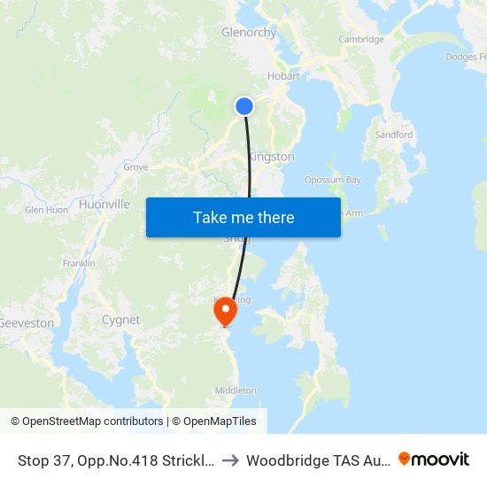Stop 37, Opp.No.418 Strickland Ave to Woodbridge TAS Australia map