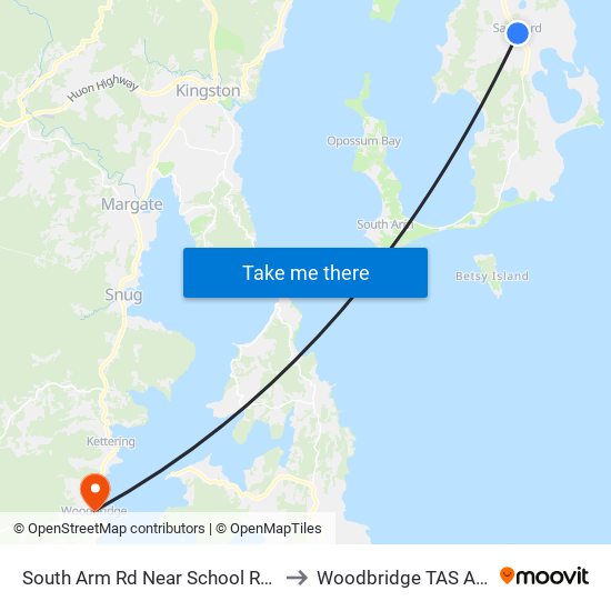 South Arm Rd Near School Rd Junction to Woodbridge TAS Australia map