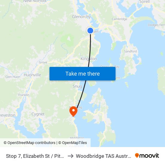 Stop 7, Elizabeth St / Pitt St to Woodbridge TAS Australia map