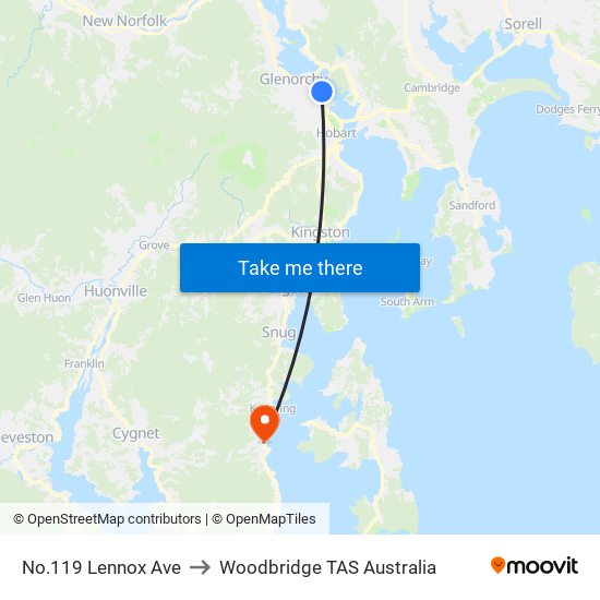 No.119 Lennox Ave to Woodbridge TAS Australia map