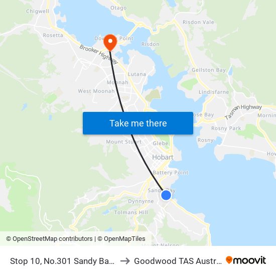 Stop 10, No.301 Sandy Bay Rd to Goodwood TAS Australia map