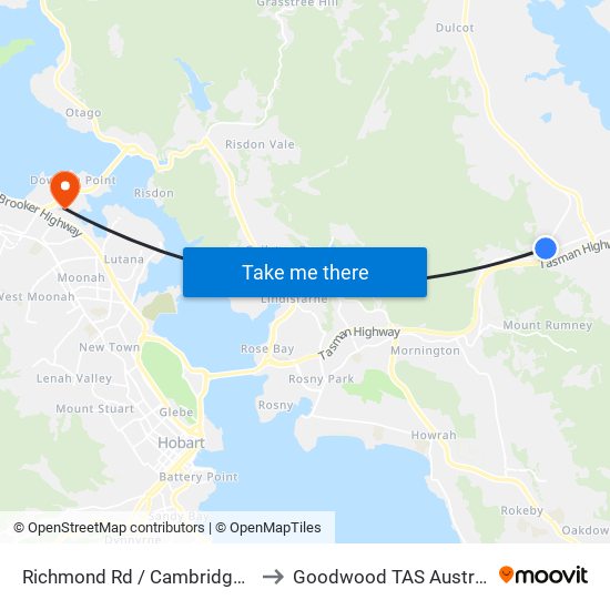 Richmond Rd / Cambridge Rd to Goodwood TAS Australia map