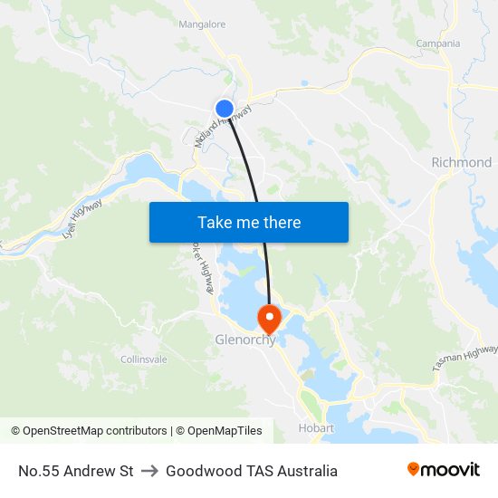 No.55 Andrew St to Goodwood TAS Australia map