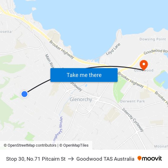 Stop 30, No.71 Pitcairn St to Goodwood TAS Australia map