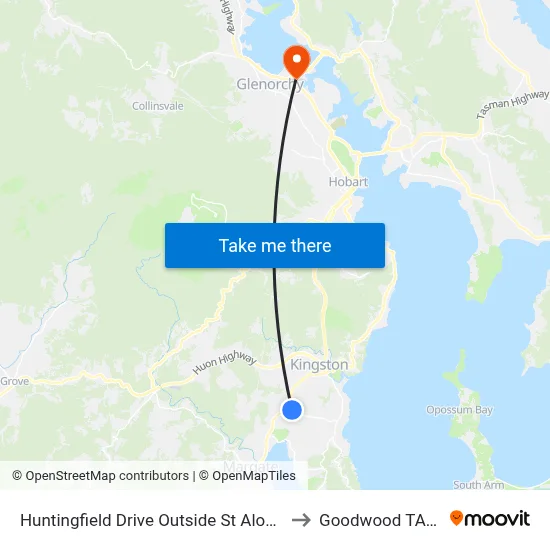 Huntingfield Drive Outside St Aloysius Senior Campus to Goodwood TAS Australia map