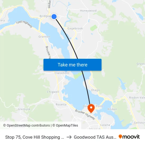 Stop 75, Cove Hill Shopping Centre to Goodwood TAS Australia map