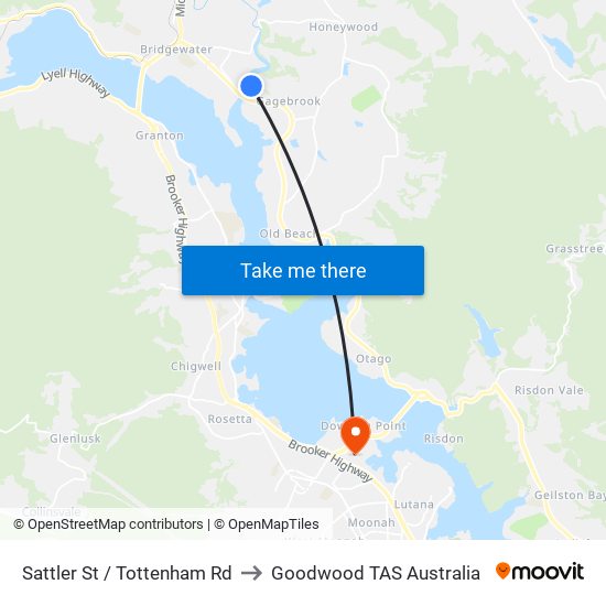 Sattler St  / Tottenham Rd to Goodwood TAS Australia map
