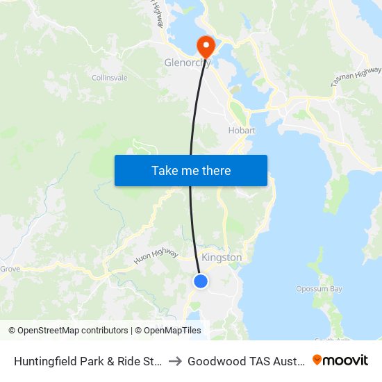 Huntingfield Park & Ride Stop B to Goodwood TAS Australia map