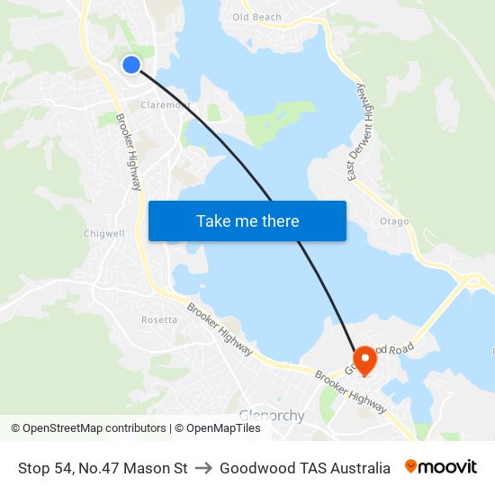 Stop 54, No.47 Mason St to Goodwood TAS Australia map