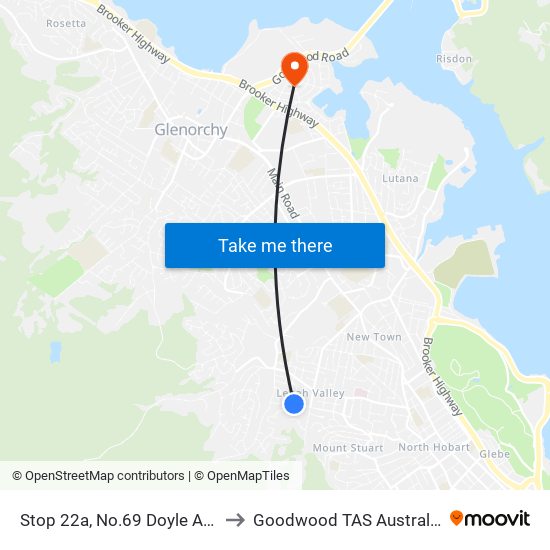 Stop 22a, No.69 Doyle Ave to Goodwood TAS Australia map