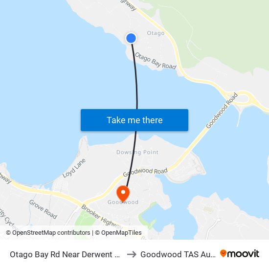 Otago Bay Rd Near Derwent Laken Rd to Goodwood TAS Australia map