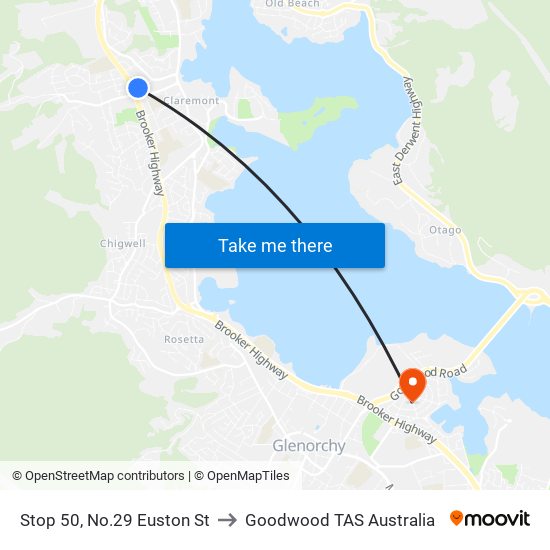 Stop 50, No.29 Euston St to Goodwood TAS Australia map