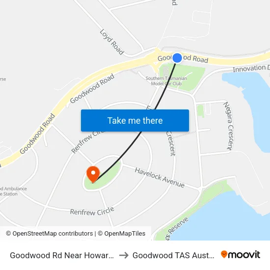 Goodwood Rd Near Howard Rd to Goodwood TAS Australia map
