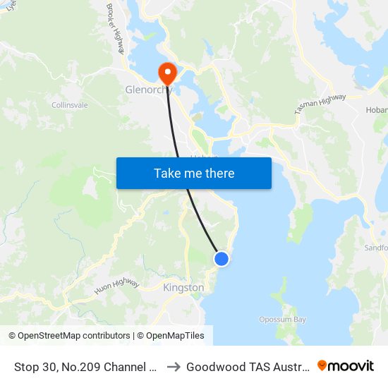 Stop 30, No.209 Channel Hwy to Goodwood TAS Australia map