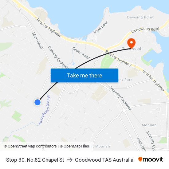 Stop 30, No.82 Chapel St to Goodwood TAS Australia map