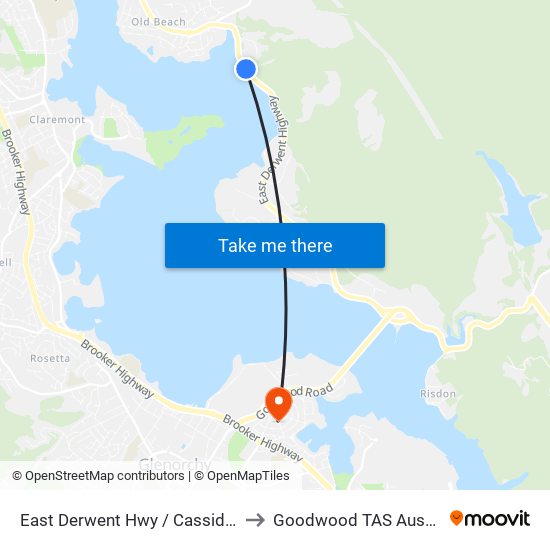 East Derwent Hwy / Cassidys Rd to Goodwood TAS Australia map