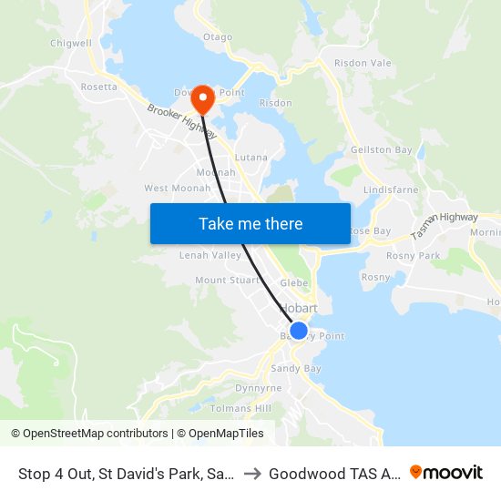 Stop 4 Out, St David's Park, Sandy Bay Rd to Goodwood TAS Australia map