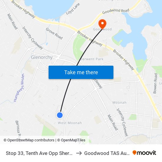Stop 33, Tenth Ave Opp Sherwood Rd to Goodwood TAS Australia map