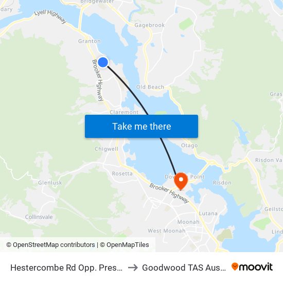 Hestercombe Rd Opp. Presnell St to Goodwood TAS Australia map