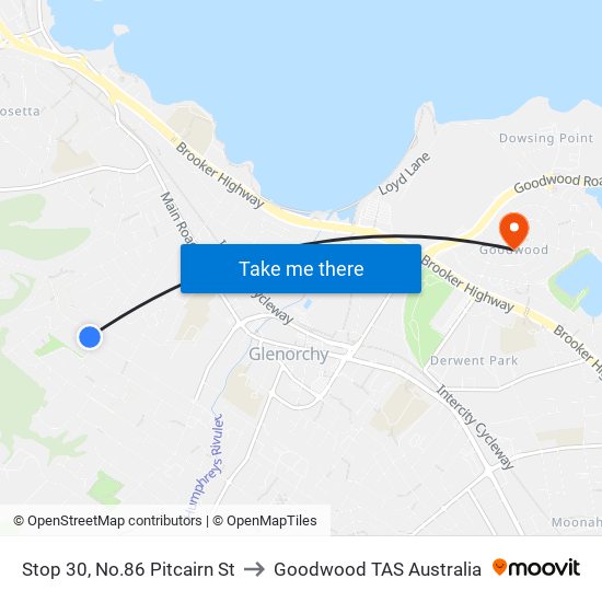Stop 30, No.86 Pitcairn St to Goodwood TAS Australia map