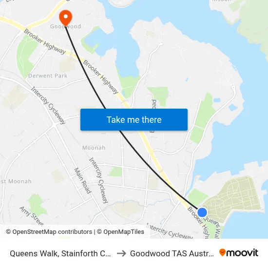 Queens Walk, Stainforth Court to Goodwood TAS Australia map