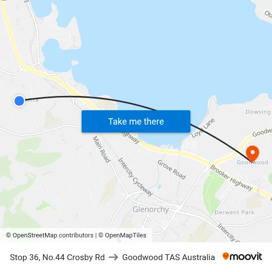 Stop 36, No.44 Crosby Rd to Goodwood TAS Australia map