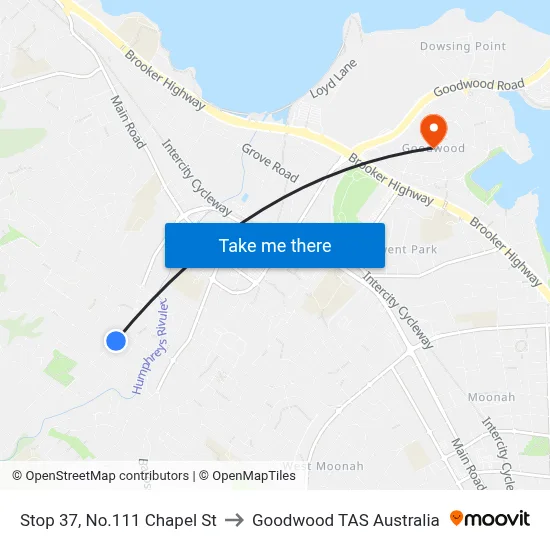 Stop 37, No.111 Chapel St to Goodwood TAS Australia map