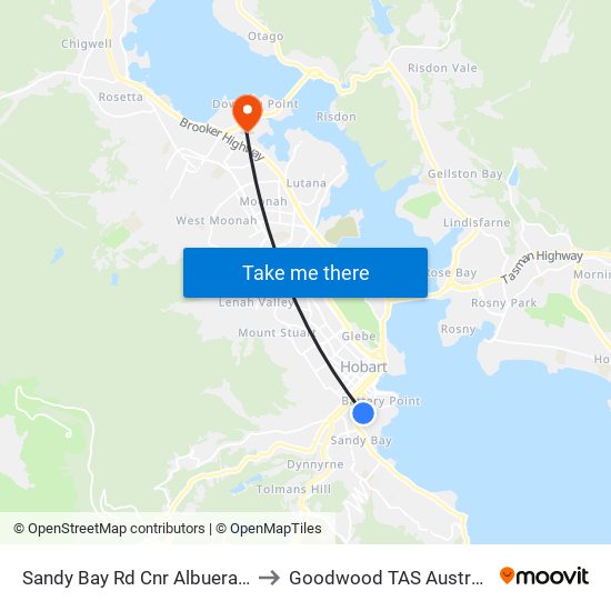 Sandy Bay Rd Cnr Albuera St to Goodwood TAS Australia map