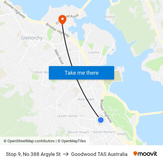 Stop 9, No.388 Argyle St to Goodwood TAS Australia map