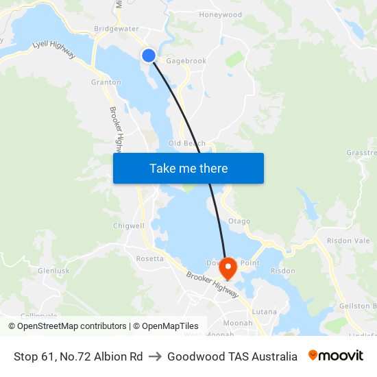 Stop 61, No.72 Albion Rd to Goodwood TAS Australia map