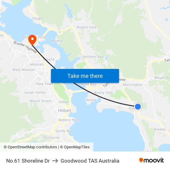 No.61 Shoreline Dr to Goodwood TAS Australia map