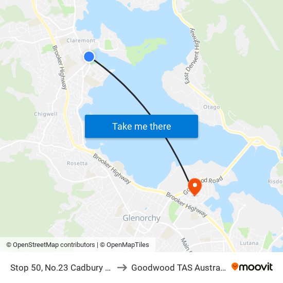 Stop 50, No.23 Cadbury Rd to Goodwood TAS Australia map